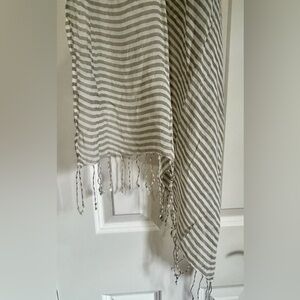 SPANNER scarf / wrap- Gray and White Striped with tassels